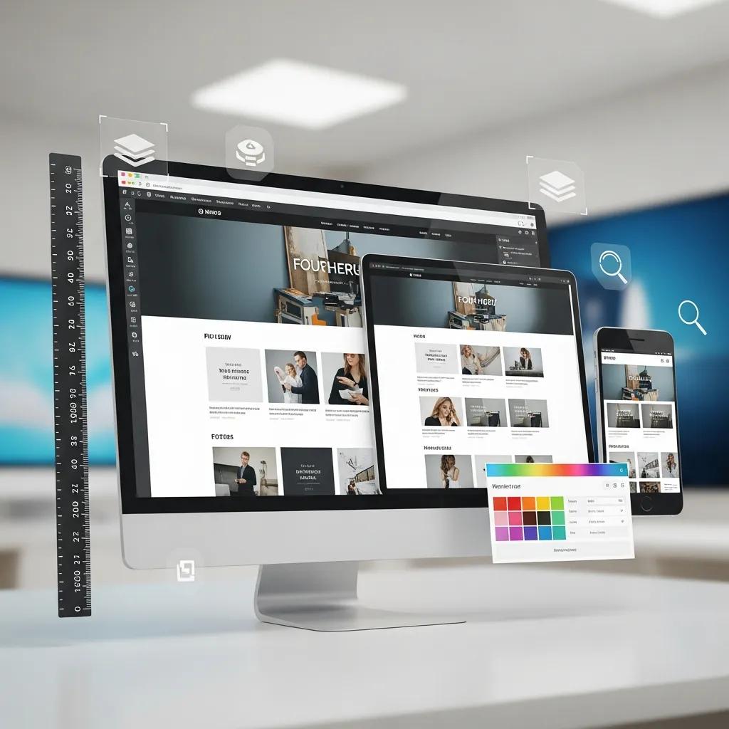Close-up of a responsive website on a computer screen, demonstrating fluid grid layouts in adaptive web design