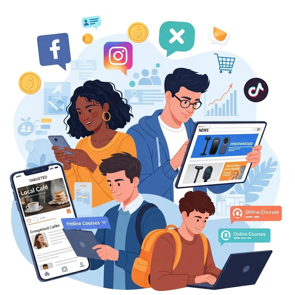 Diverse group of people engaging with digital devices representing targeted traffic