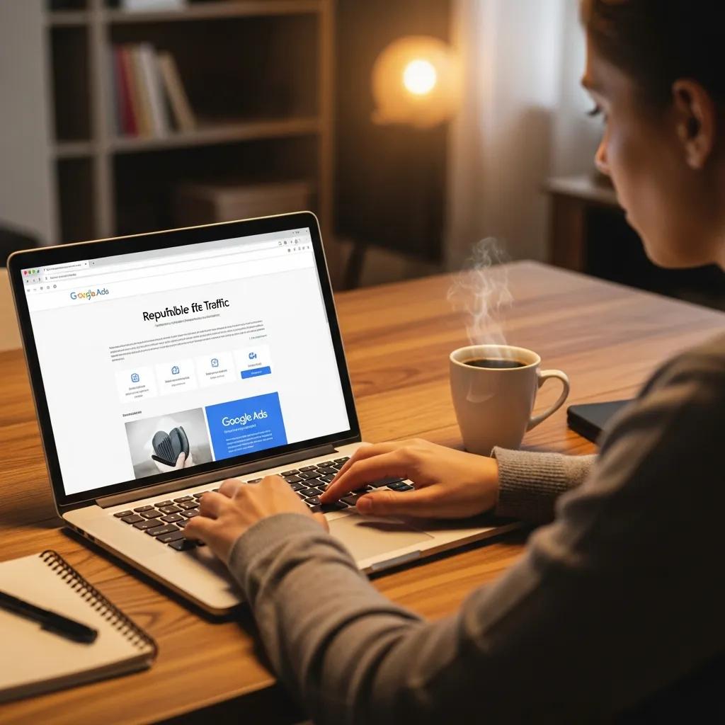 Person researching online for reputable website traffic providers
